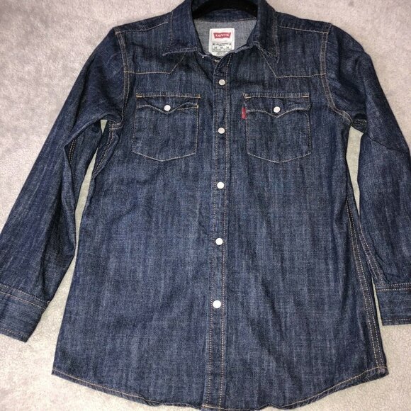LEVIS Youth Western Dark Wash Denim Pearl Snap Long Sleeve Shirt Size M - Picture 4 of 11